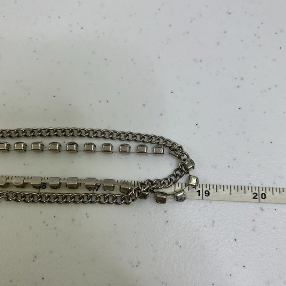 Chicos Chain Necklace Rhinestone Long Multi Strand Silver Tone 28 Inch - Picture 7 of 7